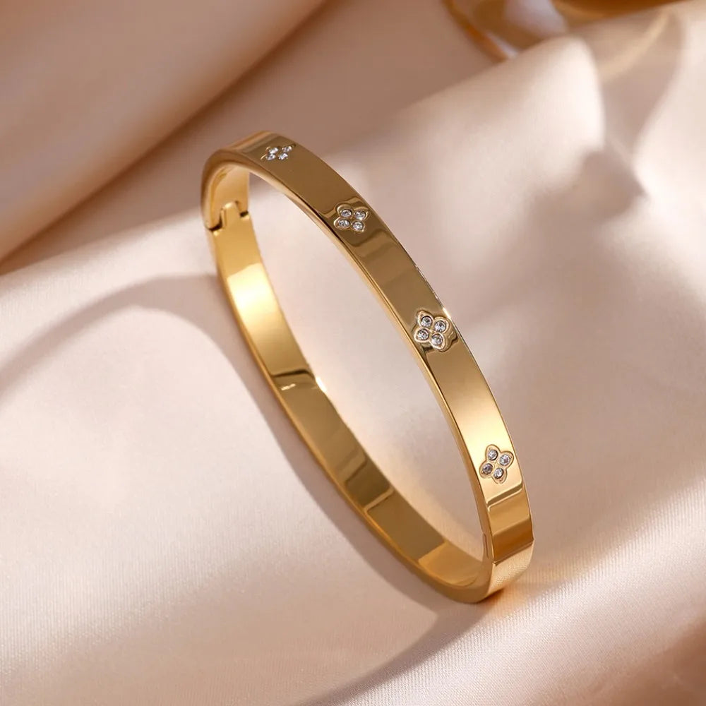 Bracelet Stacked With Zircon Inlaid Bangles