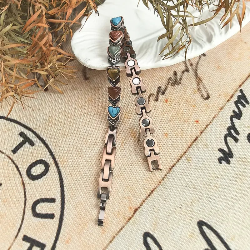 Copper Magnetic Bracelet For Women With Turquoise Stones