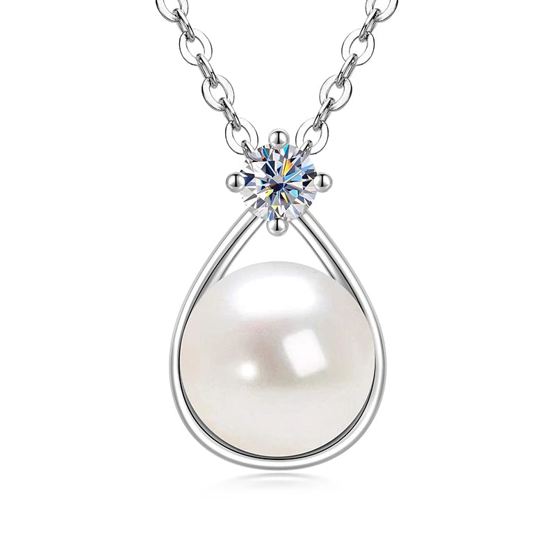 Pearl Moissanite Necklace 14K Gold Freshwater