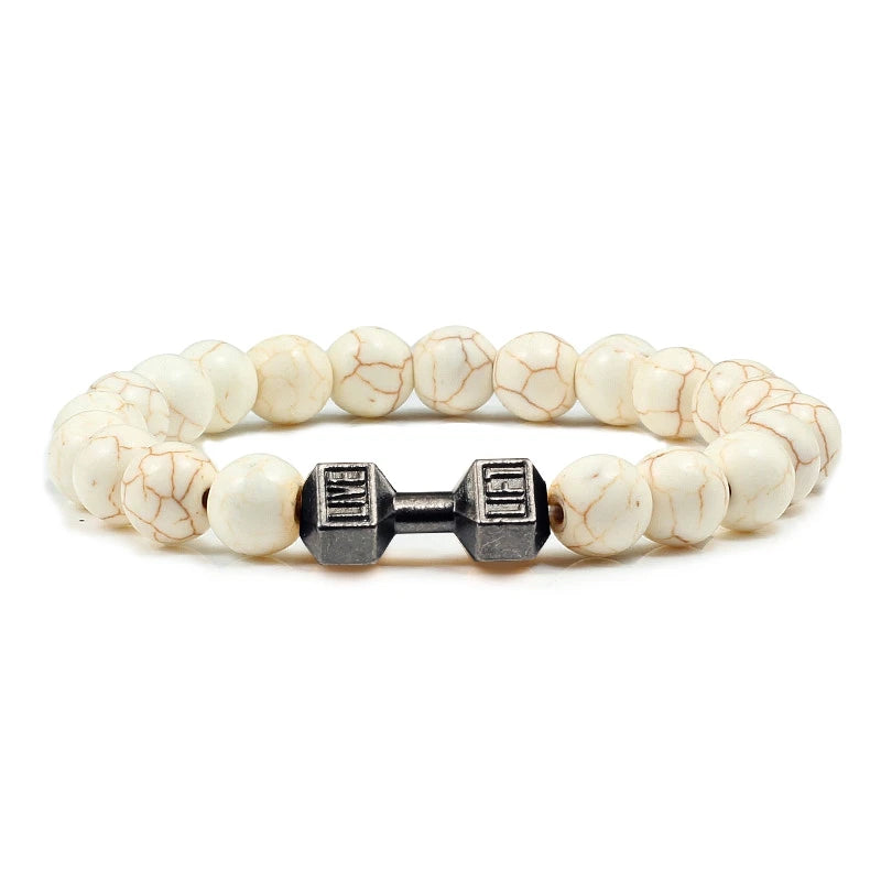 Bracelet Natural Volcanic Stone Matte Black Lave White Beads