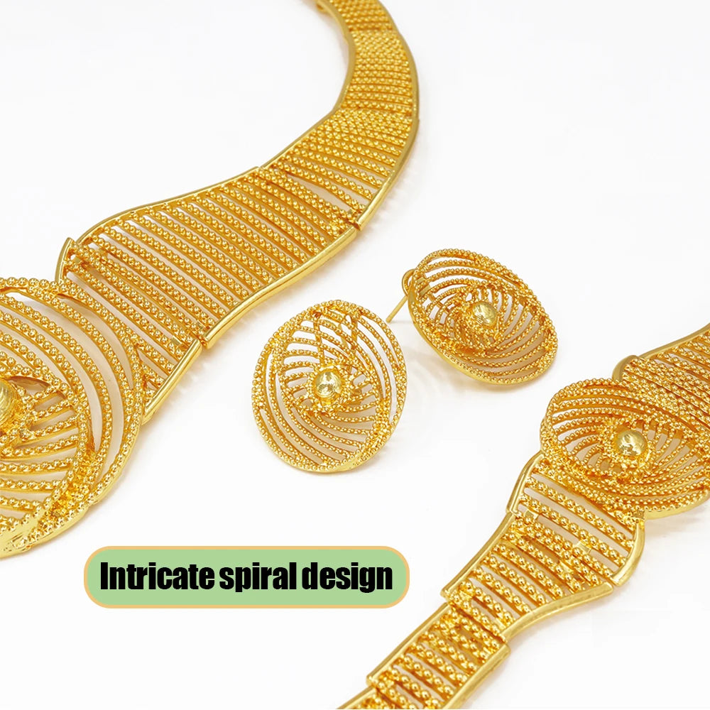 GZJPEI Geometric Striped Jewelry Set 18K Gold Plated Hollow Out