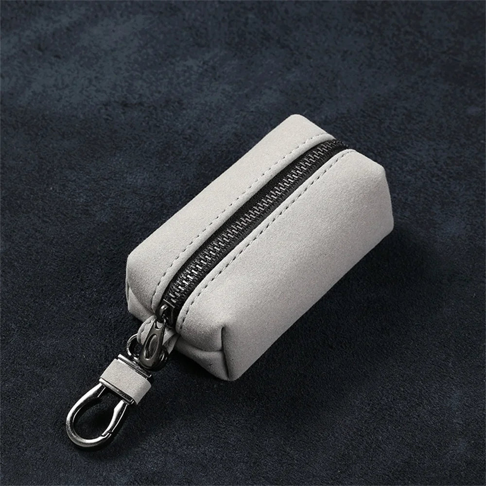 NONECN Faux Suede Key Wallet Unisex Large Capacity Double Zipper