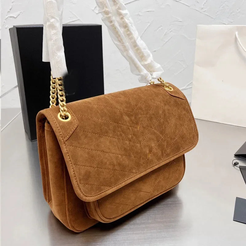 Bag Suede With Tassel Lock Decoration