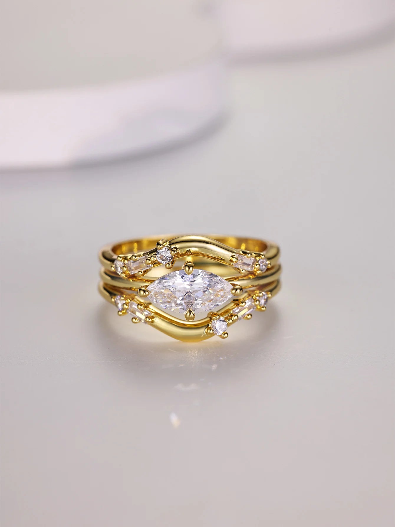 Moissanite Ring Set 3pc S925 Sterling Silver 1ct Marquise Jewelry