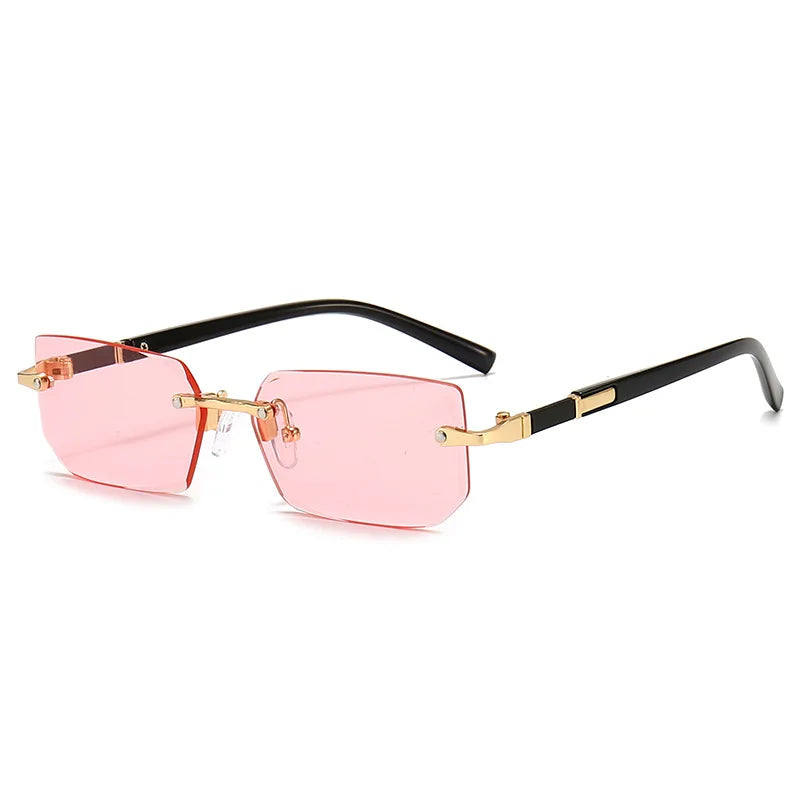 Sunglasses Frameless Diamond Shaped Leopard UV400 Small Frame