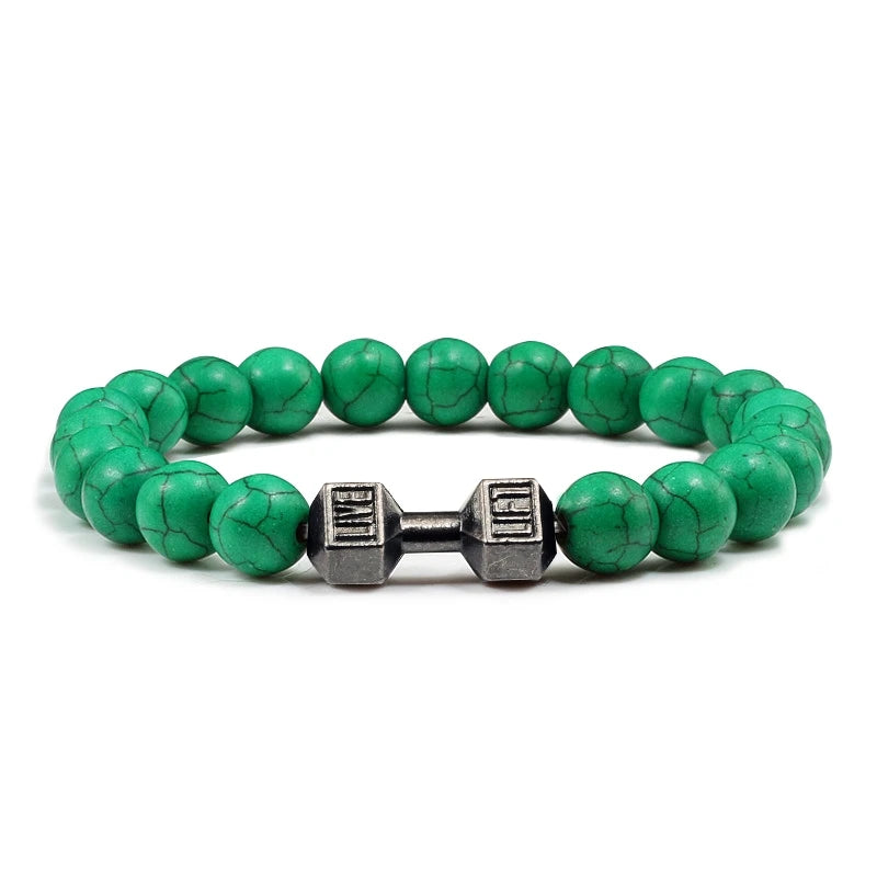 Bracelet Natural Volcanic Stone Matte Black Lave White Beads