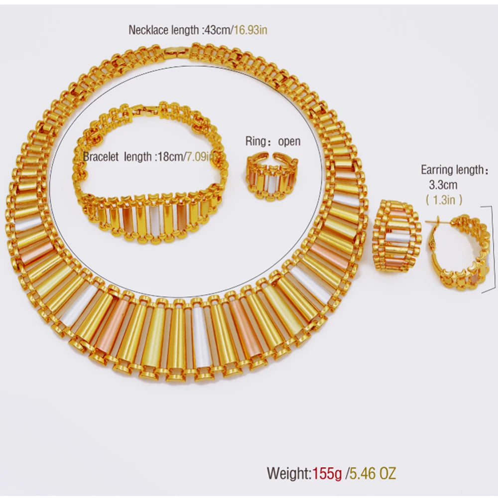 GZJPEI Geometric Striped Jewelry Set 18K Gold Plated Hollow Out
