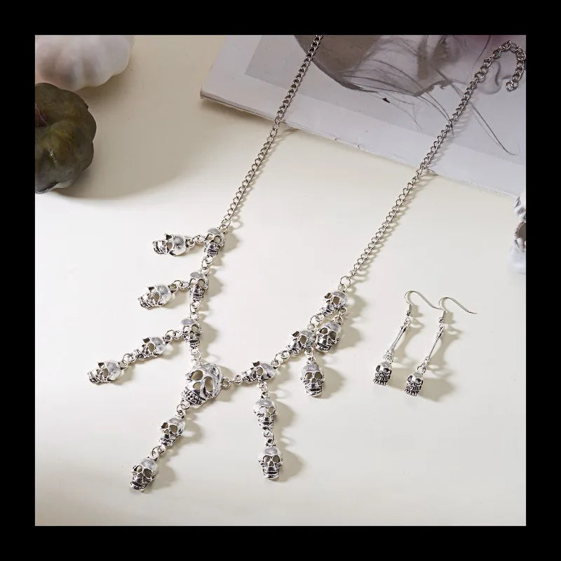 Halloween Necklace Metal Skull Tassel