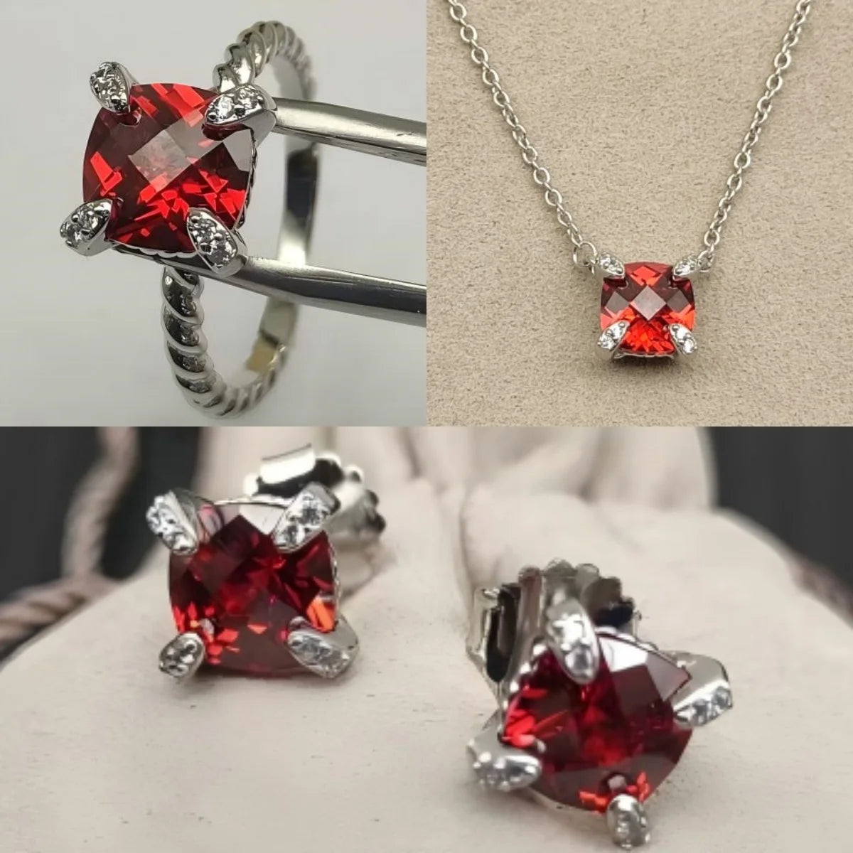 Earrings, Necklace, Ring 8mm Stone Set