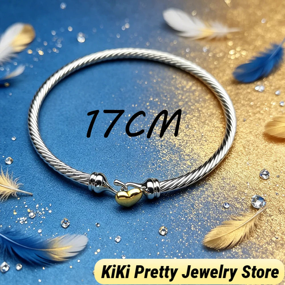 Bracelet 925 with Heart-shaped Inlaid Zircon