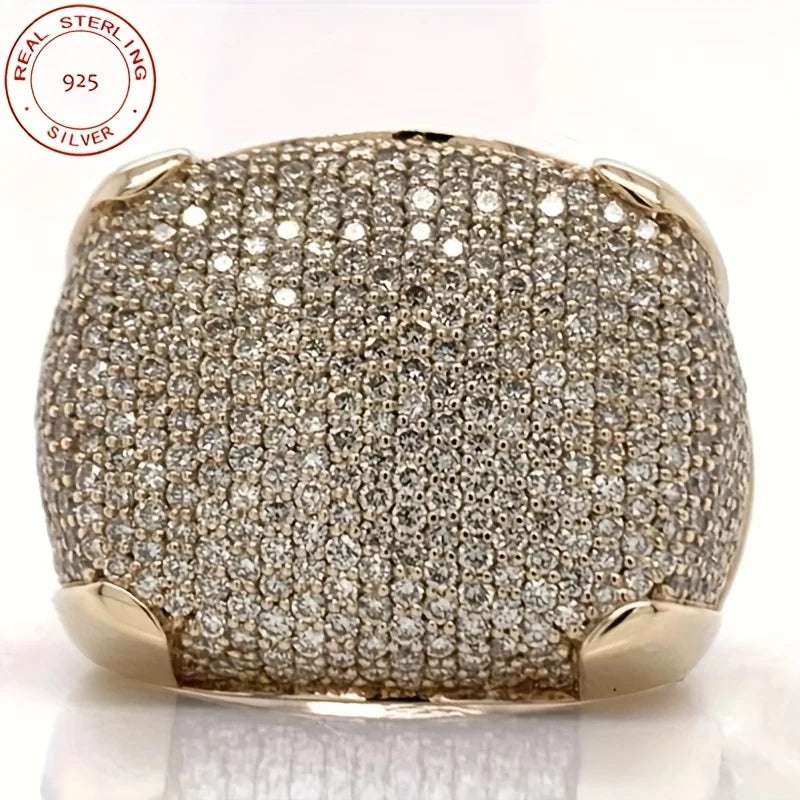 925 Sterling Pinky Ring Iced Out Zircon Gold Plated