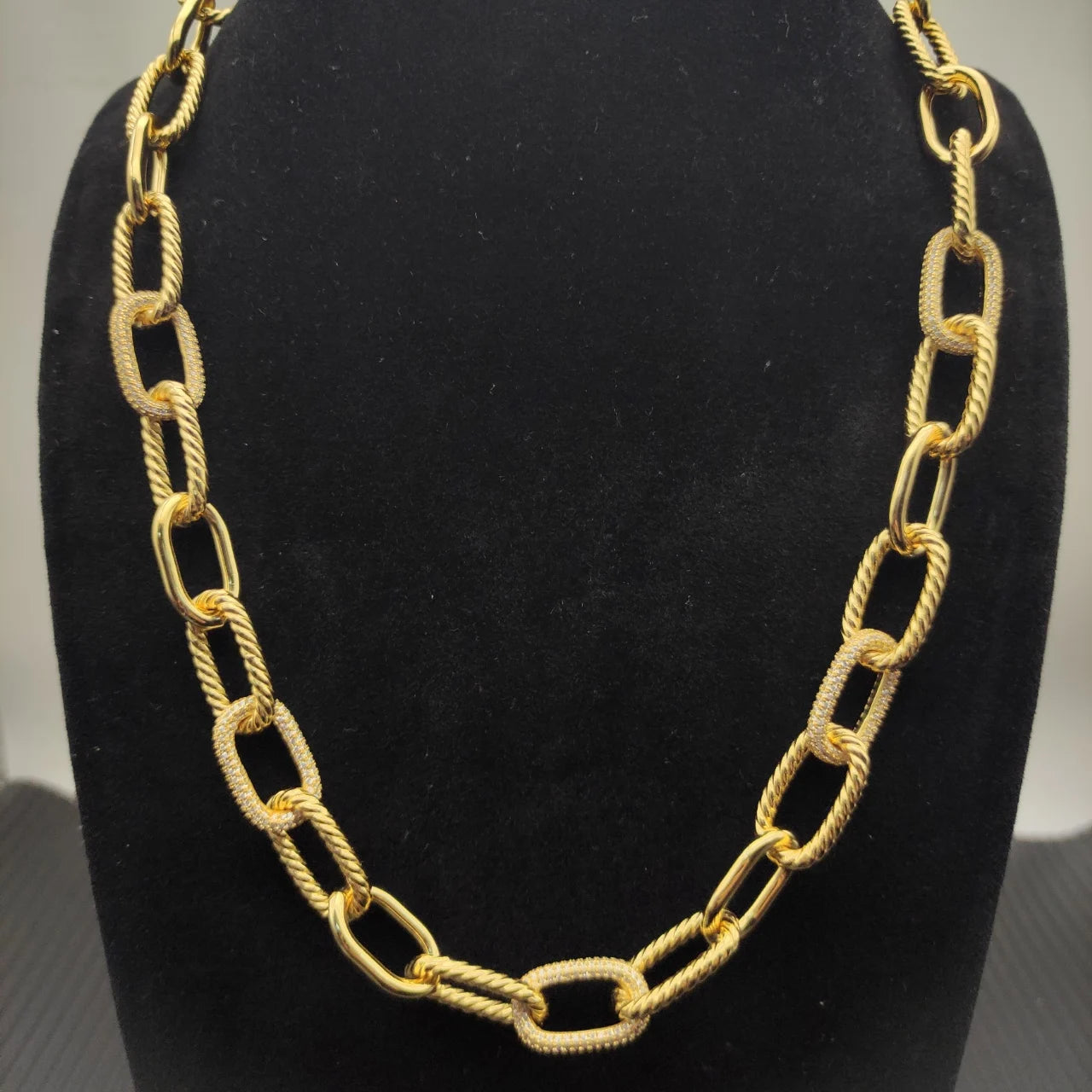 Unisex Sterling Silver 925 Zircon Madison Chain Two-Tone Necklace
