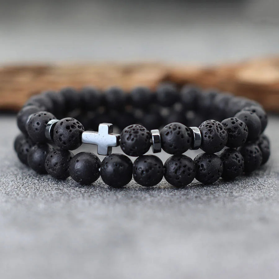 Bracelet Set Natural Wenge Wooden Cross Beaded Wrap Jewelry