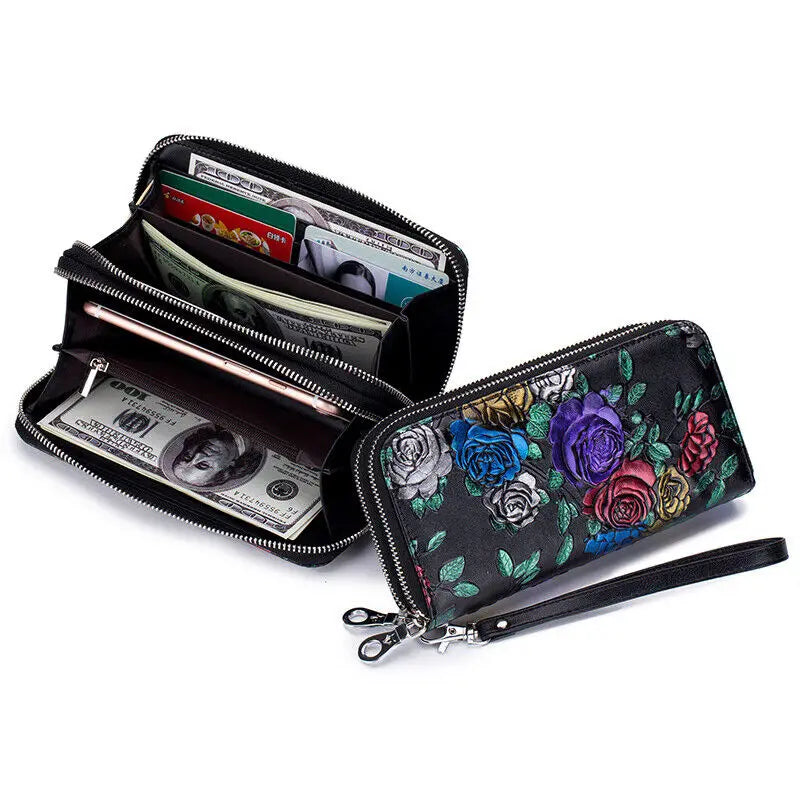 Genuine Leather Floral Wallet With Card Holder