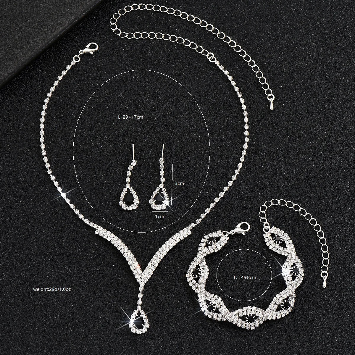 Luxury Rhinestone Bride Jewelry Set Earrings Necklace Bracelet For Women