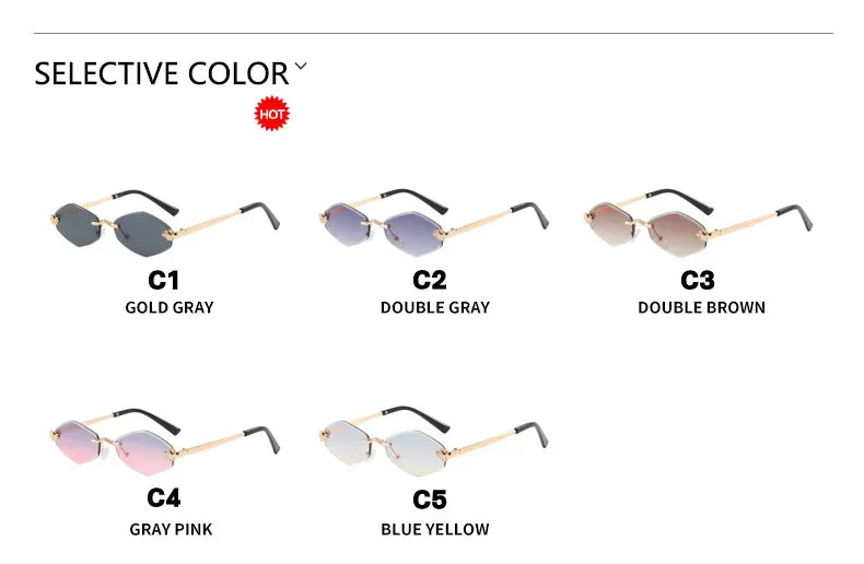 Sunglasses Frameless Diamond Shaped Leopard UV400 Small Frame