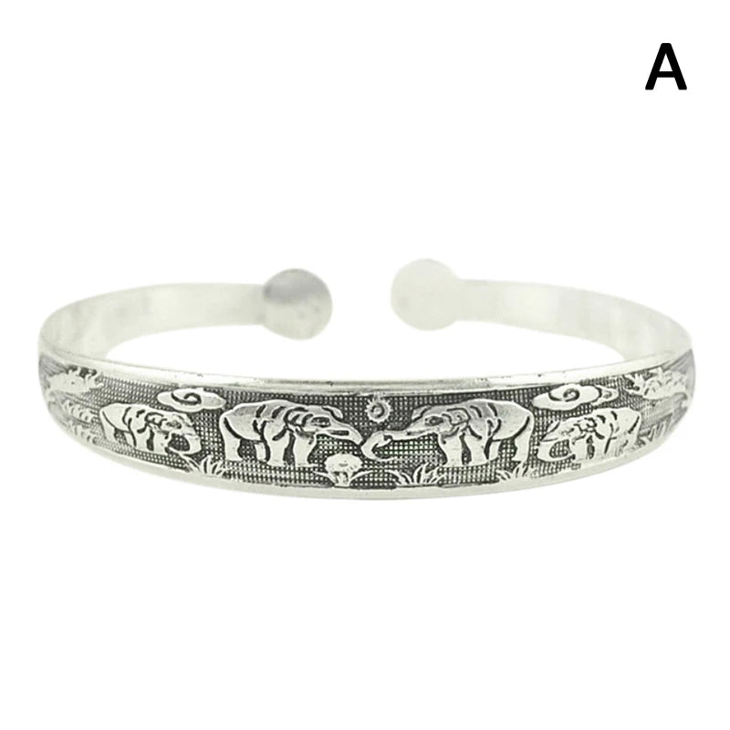 Tibetan Silver Bracelet Vintage Elephant Flower