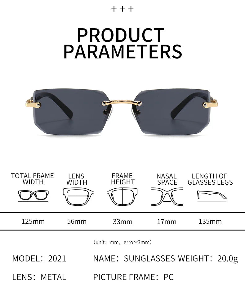 Sunglasses Frameless Diamond Shaped Leopard UV400 Small Frame