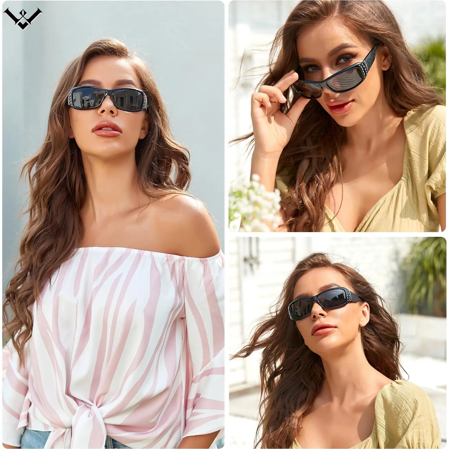 Polarized Rhinestone Wraparound Sunglasses UV400 Protection
