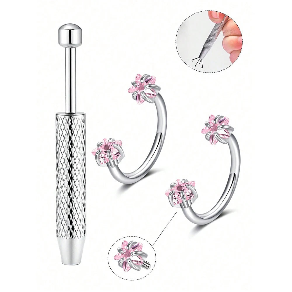 Stainless Steel Horseshoe Nose Studs With Cubic Zirconia