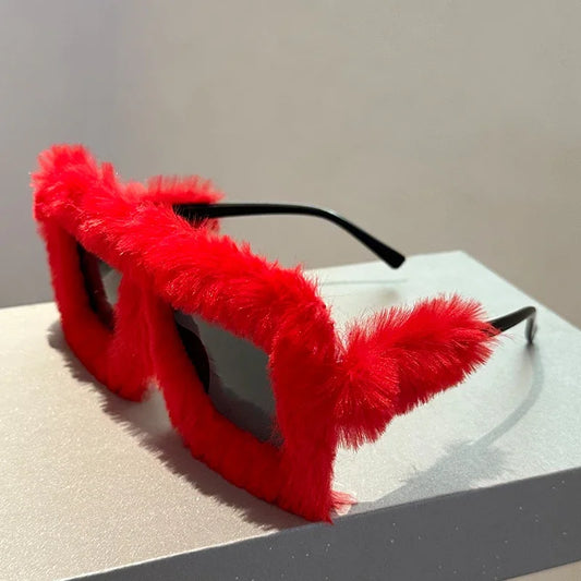 Plush Sunglasses Fluffy Square Punk Trendy Novelty Glasses