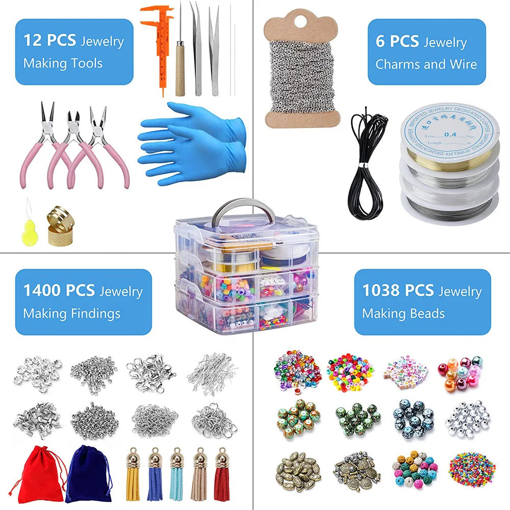 Deluxe DIY Bead Jewelry Making Kit 2456 Beads And Findings