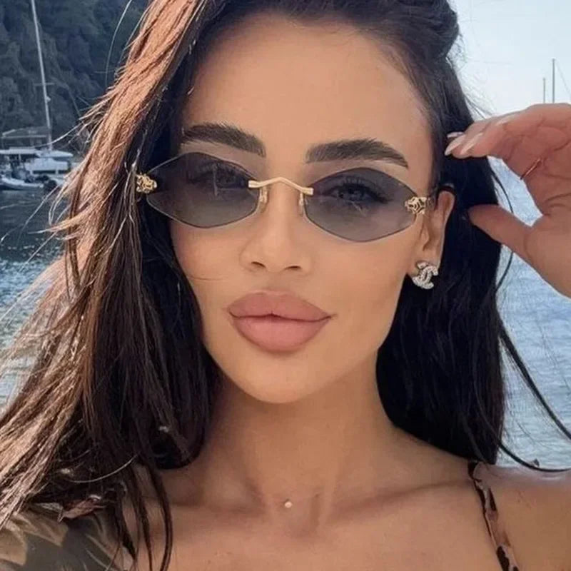 Sunglasses Frameless Diamond Shaped Leopard UV400 Small Frame