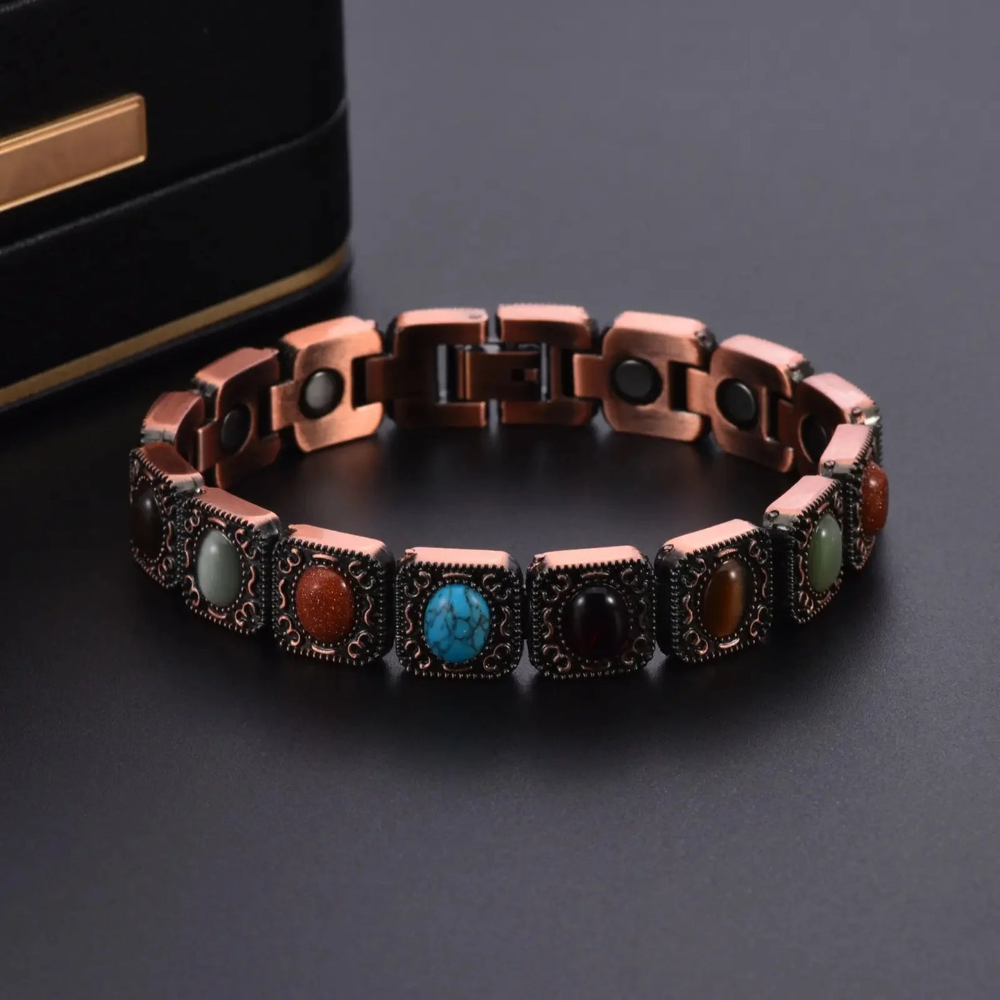 Copper Magnetic Bracelet With 3800 Gauss Turquoise Stones