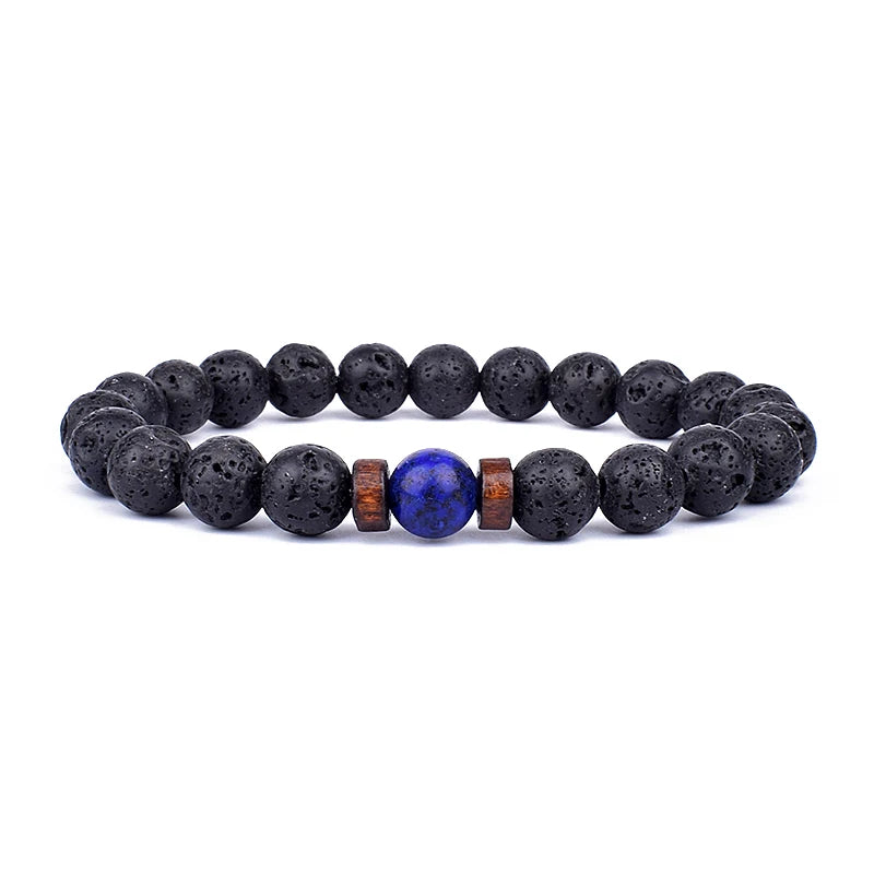 Volcanic Stone Lava Wood Beaded Bracelet Tibetan Buddhist Unisex Gift