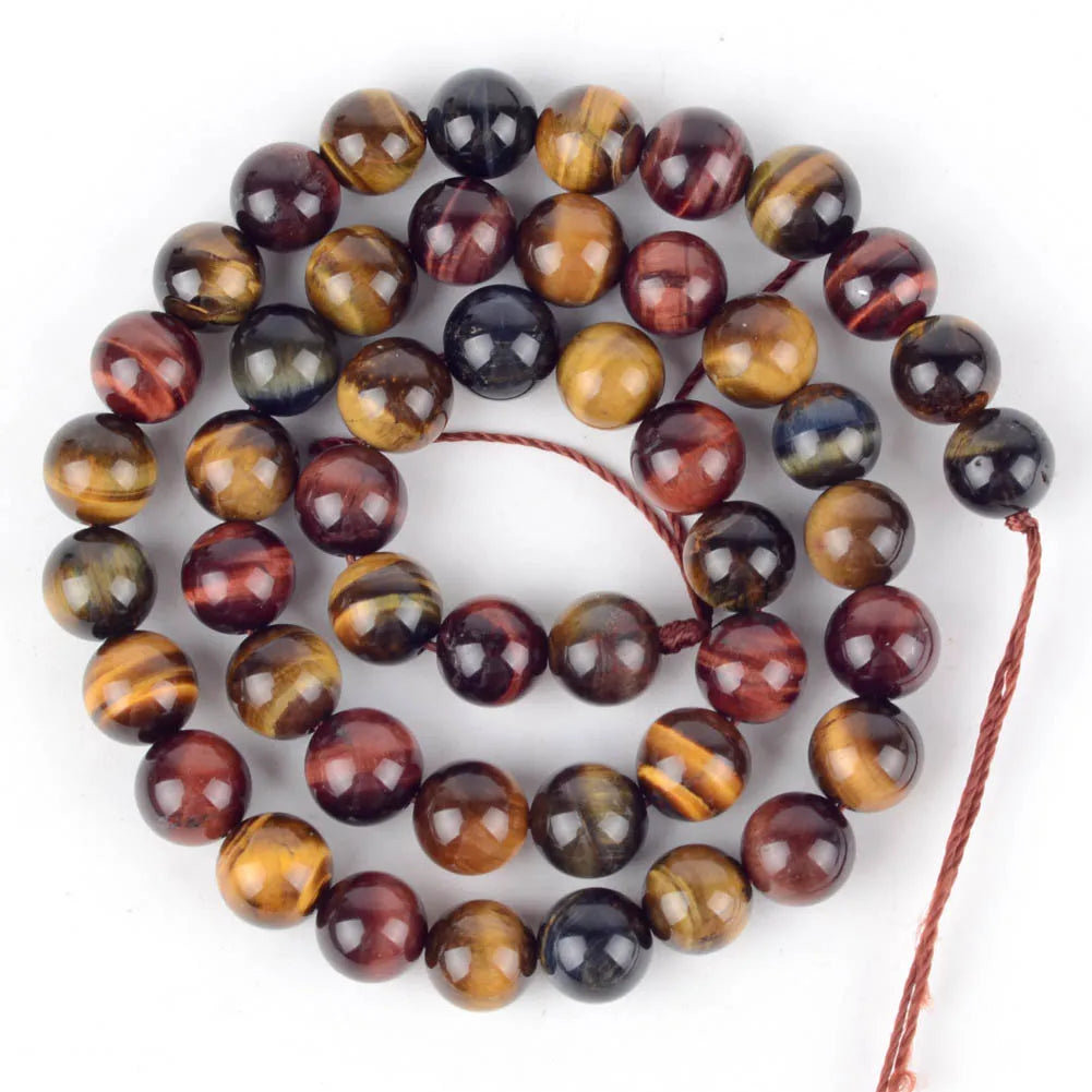 Natural Round Bead Mix Tiger Eye Amazonite Lava Turquoise Garnet