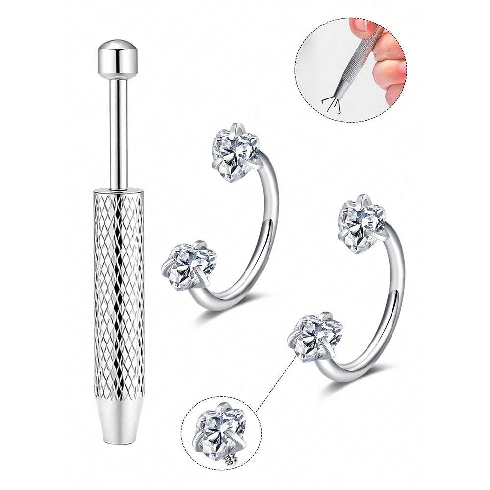 Stainless Steel Horseshoe Nose Studs With Cubic Zirconia