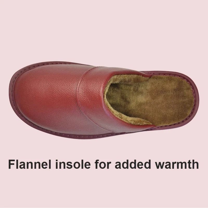 Leather Slippers With Plush Lining Non Slip