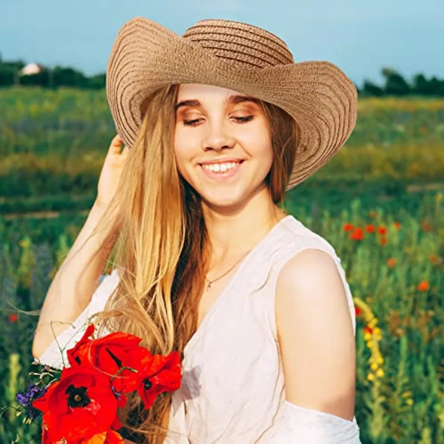 Straw Cowboy Hats for Women and Men Wide Brim