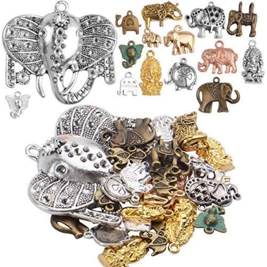 100g (About 20-40pcs) Elephant Charms Tibetan Animal Elephant Head Charms Pendants Jewelry Findings for Necklace Making