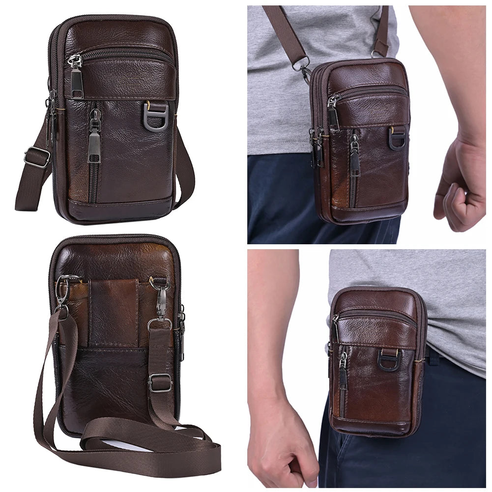 APWIKOGER Men Crossbody Bag Waterproof Leather Shoulder Bag For Travel