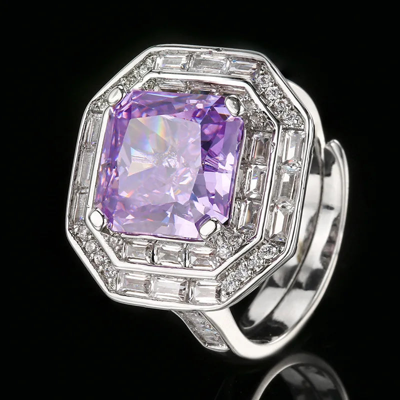 Necklace Ring Set Diamond Ice Flower Cut Square
