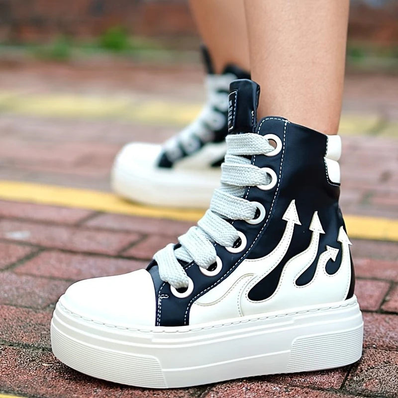 Women's High Top Flame Sports Shoes Lace Up Casual Sneakers