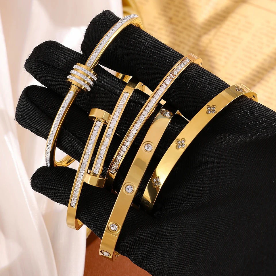 Bracelet Stacked With Zircon Inlaid Bangles