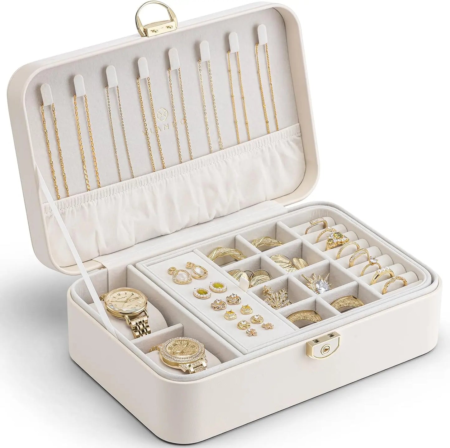 Jewelry Box Organizer Lockable 2 Layer With Removable Tray