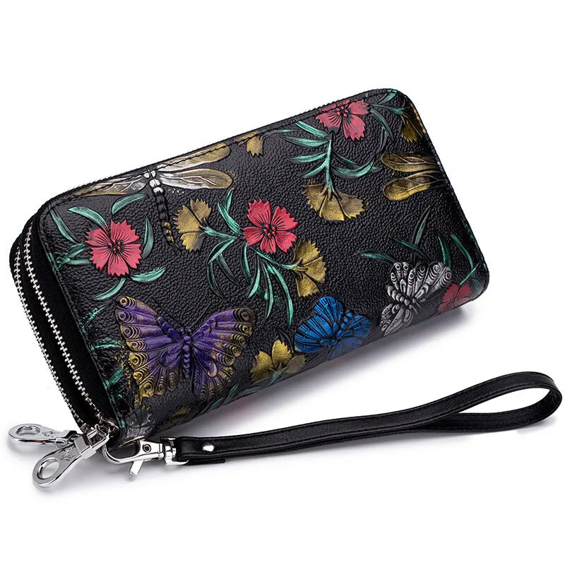 Genuine Leather Floral Wallet With Card Holder