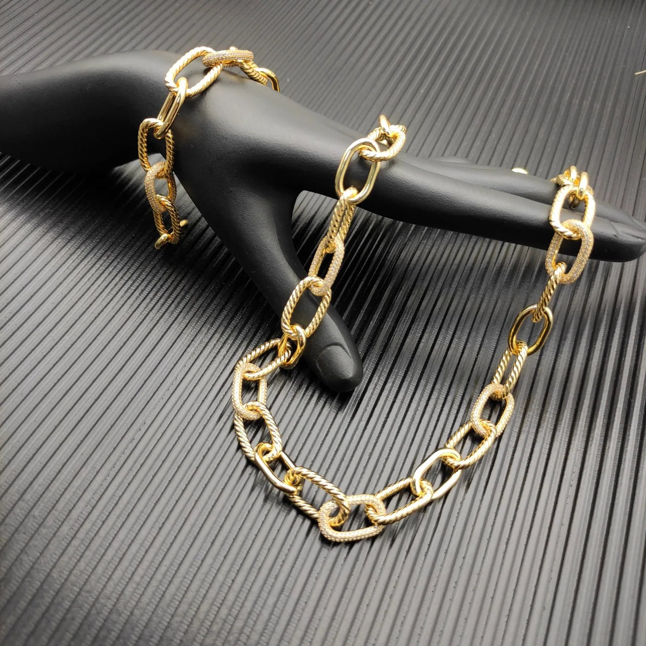 Unisex Sterling Silver 925 Zircon Madison Chain Two-Tone Necklace