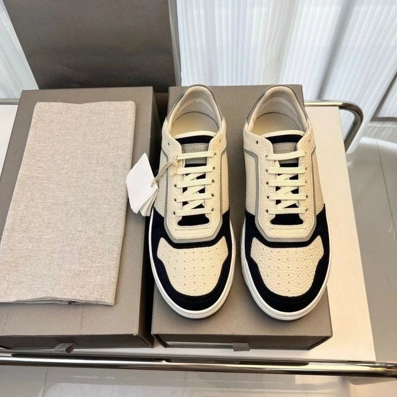 Men's Breathable Mesh And Cowhide Leather Sneakers Lace Up Trainers