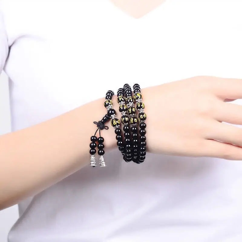Obsidian Bracelet 108 Beads Buddhist Jewelry Hand Chain