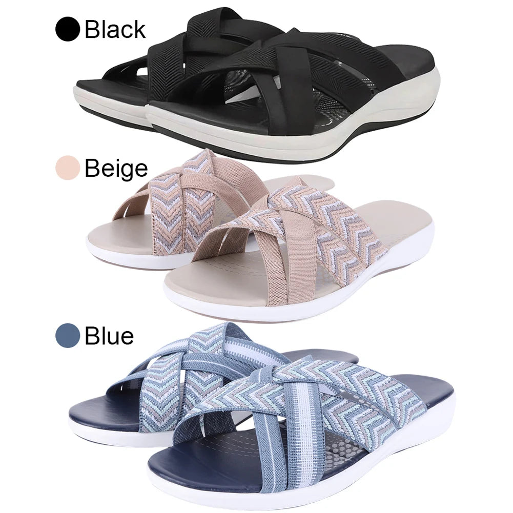 Women Slide Sandals Cross Strap Comfort