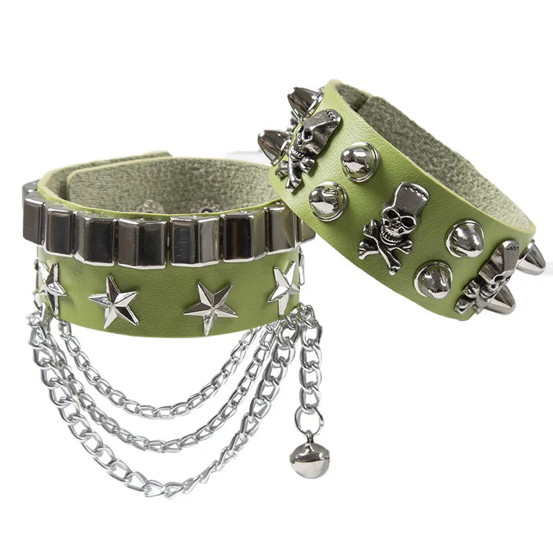 Bracelet Leather adjustable  wristband stud buckle