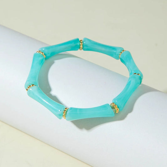 NONECN Bamboo Tube Elastic Beaded Bracelet for Women