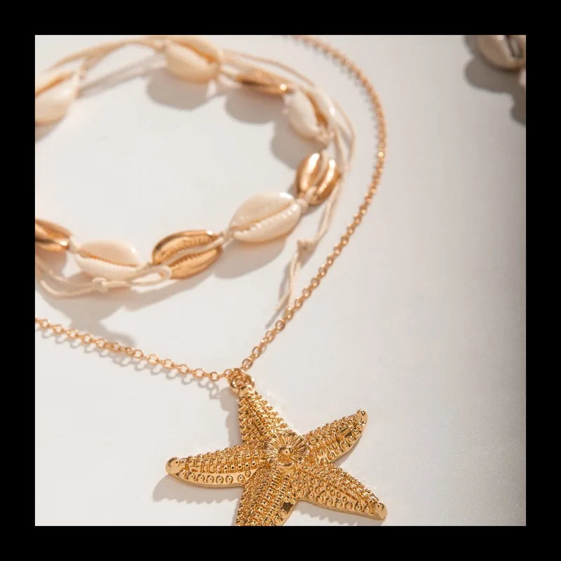 Necklace & Bracelet Shell Braided Rope Set