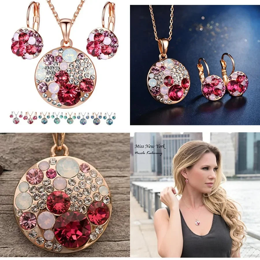 Ocean Bubble Women's Crystal Jewelry Set Necklace And Earrings