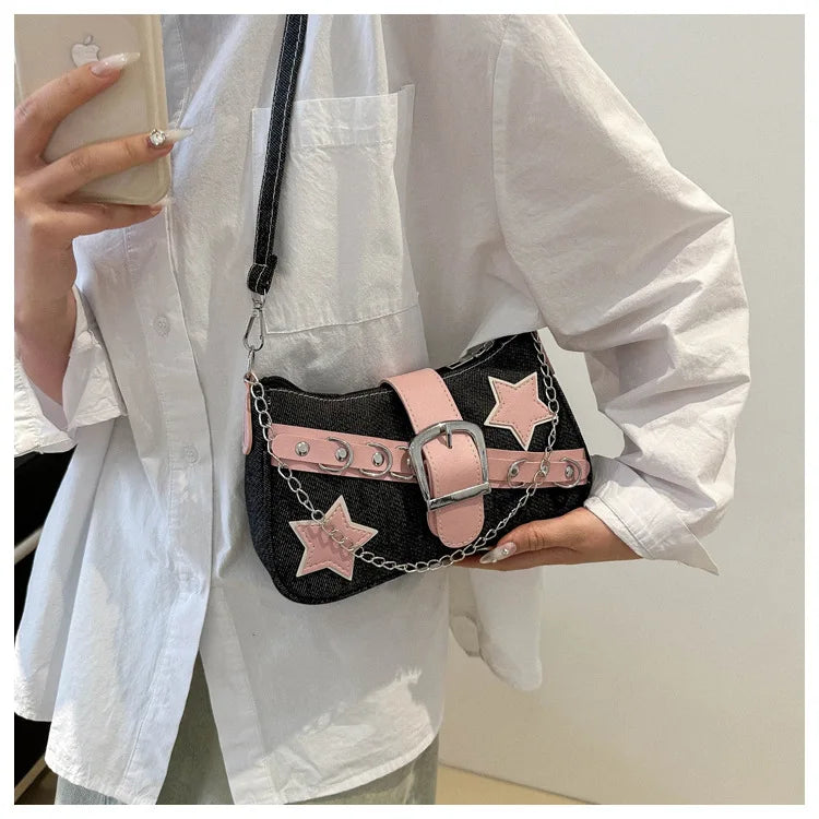 Bag With Rivet Star Accent Denim