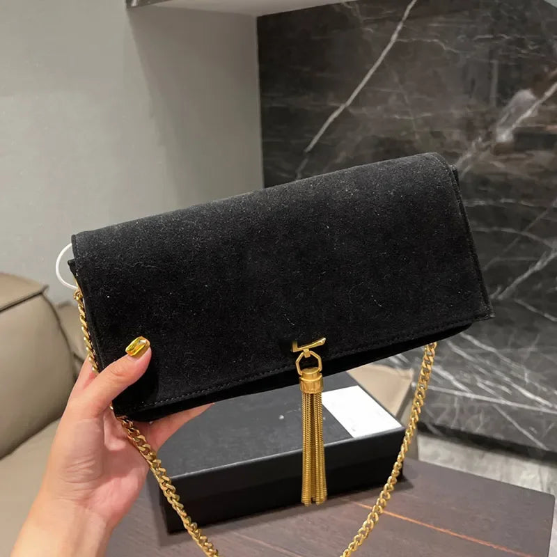 Bag Suede With Tassel Lock Decoration
